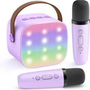 YLL Mini máquina de karaoke para niños con 2 micrófonos, regalos de karaoke para niñas de 4, 5, 6, 7, 8, 9, 10, 12 años de edad, 4 a 12 años, regalo de cumpleaños de San Valentín para niñas (morado)