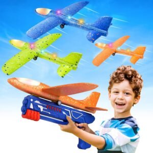 Fuwidvia Paquete de 3 juguetes de lanzador de aviones, 13.2 pulgadas, planeador de espuma LED, juguete de catapulta para niños, 2 modos de vuelo, juguetes voladores al aire libre, regalos de